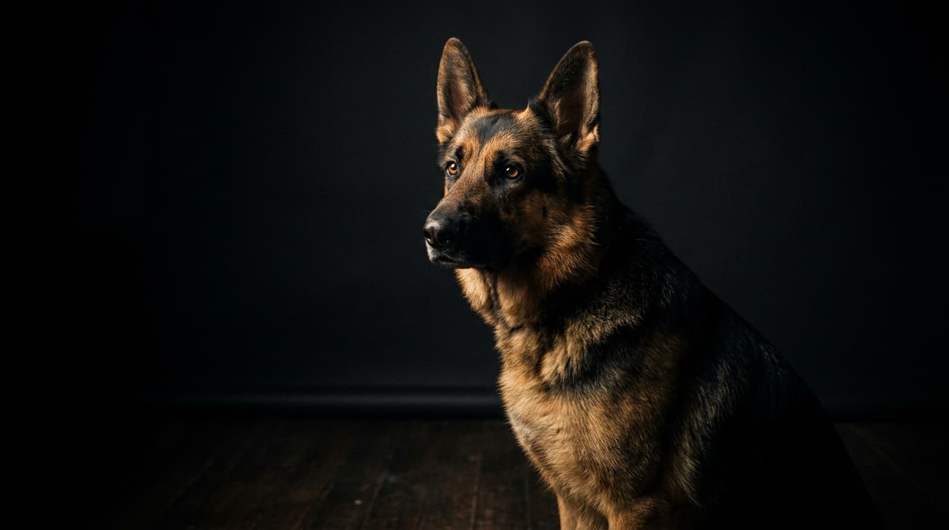 Cineastisches Studio-Portrait eines Hundes im Spotlight